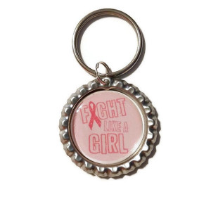Breast Cancer Awareness "Fight Like A Girl" Bottle Cap Keychain, Breast Cancer, Survivor, Find A Cure, Pink Ribbon