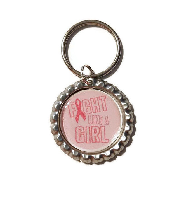 Breast Cancer Awareness "Fight Like A Girl" Bottle Cap Keychain, Breast Cancer, Survivor, Find A Cure, Pink Ribbon