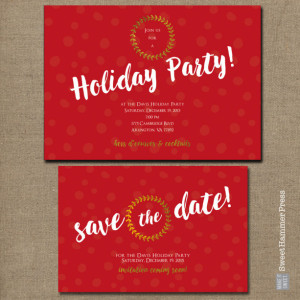 Red Christmas Party Invitation Holiday Party Invite Bold Red with Gold Metallic Holiday Party Script Black Back Digital or Printed Option