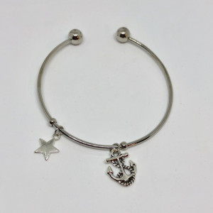 Anchor and Star Bangle Charm Bracelet - Nautical Charms Jewelry