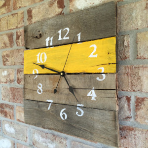 Reclaimed Aged Pallet Wood Wall Clock , Hand Painted Upcycled Sunshine Yellow