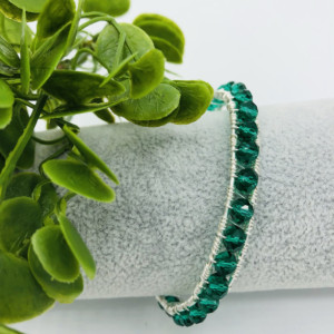 Sterling Silver and Green Crystal Bracelet 