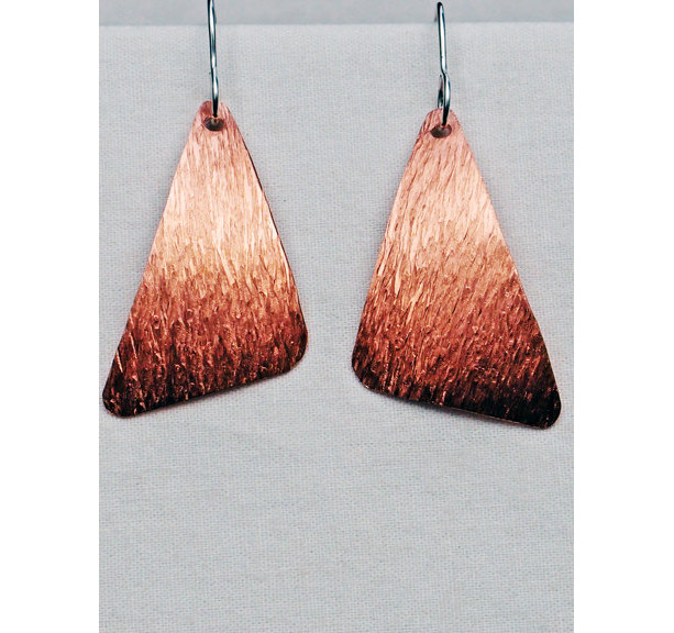Copper Earrings Domed Medium Bark Textured Handmade