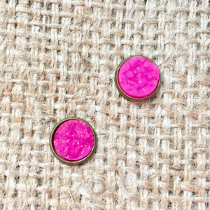 Hot Pink Druzy Studs, Faux Druzy Earrings, Pink Gemstone Studs, Matte Pink Studs, Neon Druzy Studs, Pink Druzy Earrings