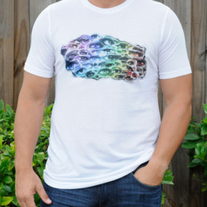 Handmade printed t-shirt with a colorful eyes collage