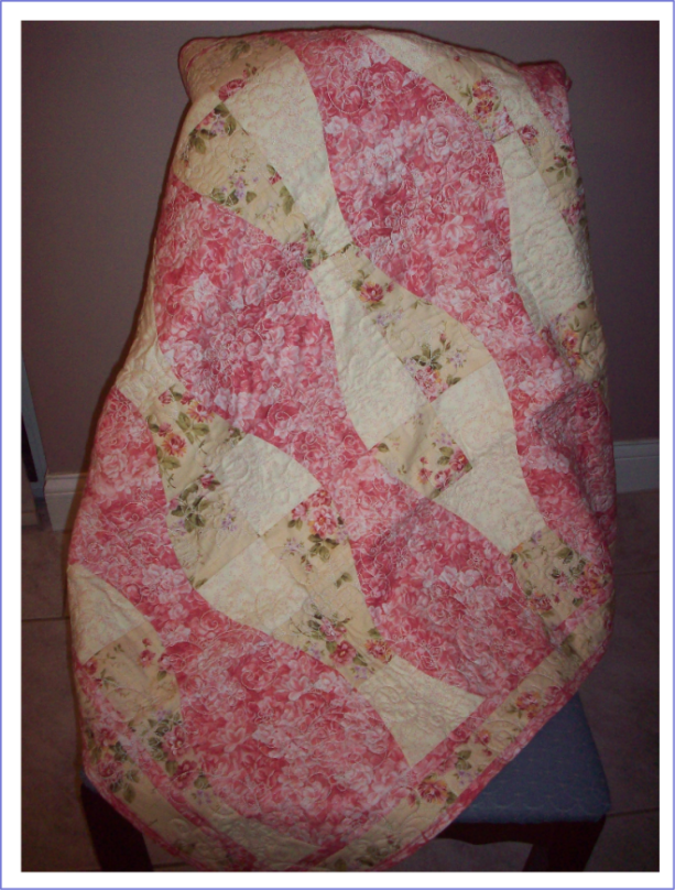 Coral Rose Baby Girl Quilt with Fleece Back Quilted with Rose Swirls