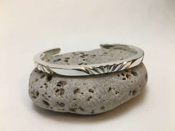 Silver Filed Pattern Bracelet—Size 6.75 to 7