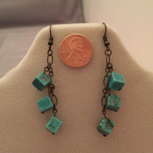 Antique Brass with Dyed Magnesite Cubes Dangle Earrings