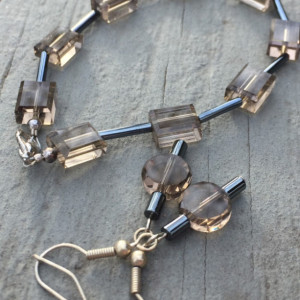 Beaded earring bracelet set, bracelet set, earring set, smokey bead bracelet and earrings, night out earrings, edgy earrings