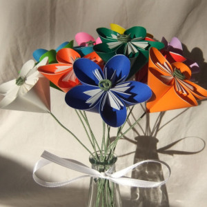 Rainbow Dreams Origami Flower Bouquet a Vase, Origami Flower Arrangement, Sympathy Flowers, Floral Arragment, Wedding Centerpiece