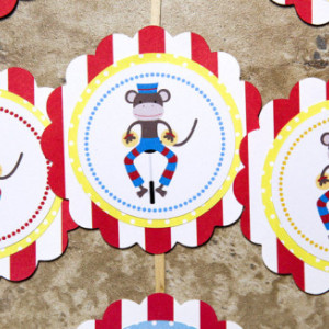 Circus theme cupcake toppers-lion seal monkey elephant (Quantity 24)