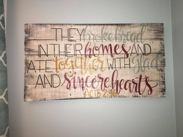 They broke bread and ate together with glad and sincere hearts sign, Acts 2 46 kitchen dining wood sign, country kitchen rustic decor