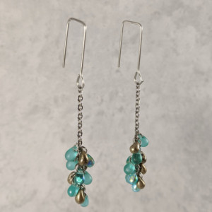 The Kiara | handmade glass teardrop bead cluster earrings, stainless steel, chain dangle, rectangular wires, Czech glass, Gifts for Her