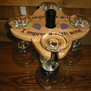 Wine Caddy - 4 glass holder - Wine Improves With Age I Improve With Wine