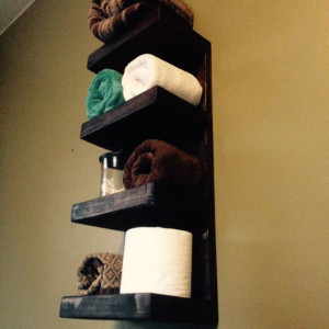 FREE SHIPPING  Rustic Design Wood 4-Tier Shelf Hotel Style Towel Rack - 9 1/4"W x 22"H - Custom Finish Avail