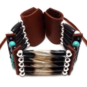 Handmade Traditional 5 Row Carved Buffalo Bone Hairpipe Beads Tribal Bracelet