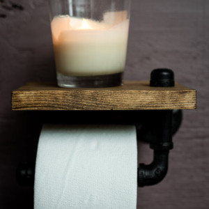 Toilet Paper Shelf & Holder -- Industrial, Farmhouse, Steampunk Rustic Iron Pipe Bathroom Decor, Organization, and Storage