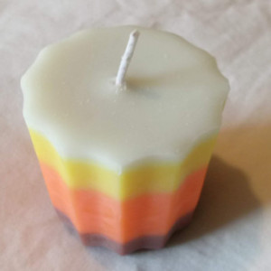 Set of two handmade 2.5 oz soy wax unscented candy corn votive candles