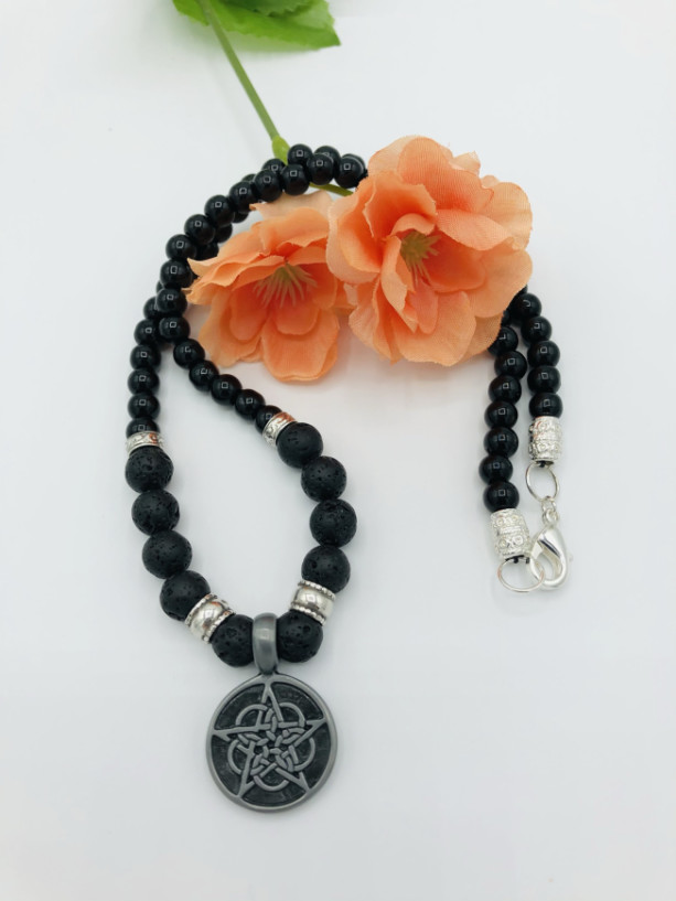 19” Black and Sterling Celtic Necklace 