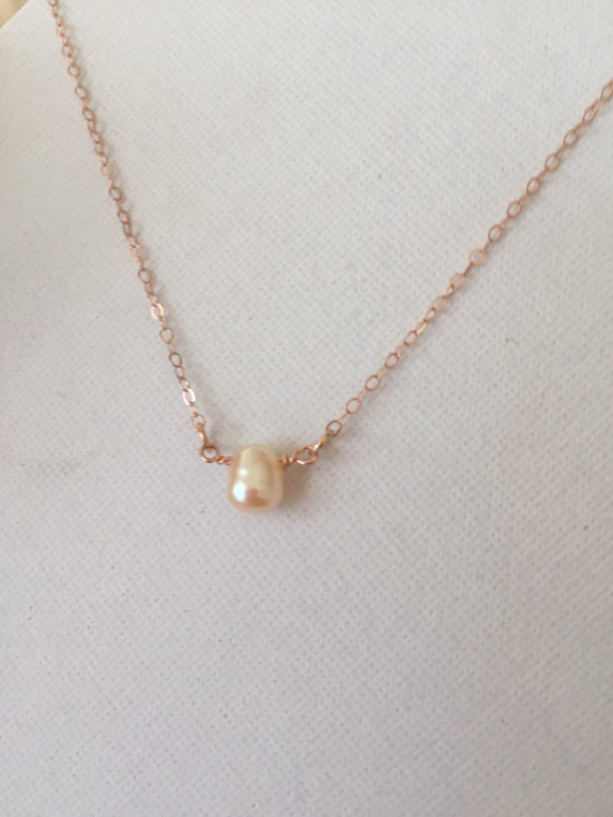 Small Pink Pearl Necklace with Choice of 14k Rose Gold Filled Necklace Length of 16 or 18