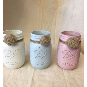 Set of 3 Chalk Painted Mason Jars