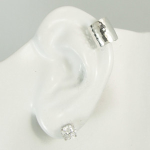 MINI Ear Cuff Cartilage Faux Helix,Fake Helix Earring No Piercing Hoop Earcuff Non-pierced Ear Ring Silver 10mm Hammered Domed MC10MSSHMDOME
