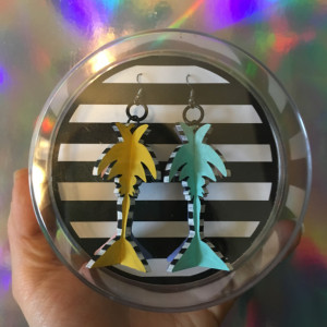 Palm Tree Earrings Memphis Group 80s Inspired Hand Painted