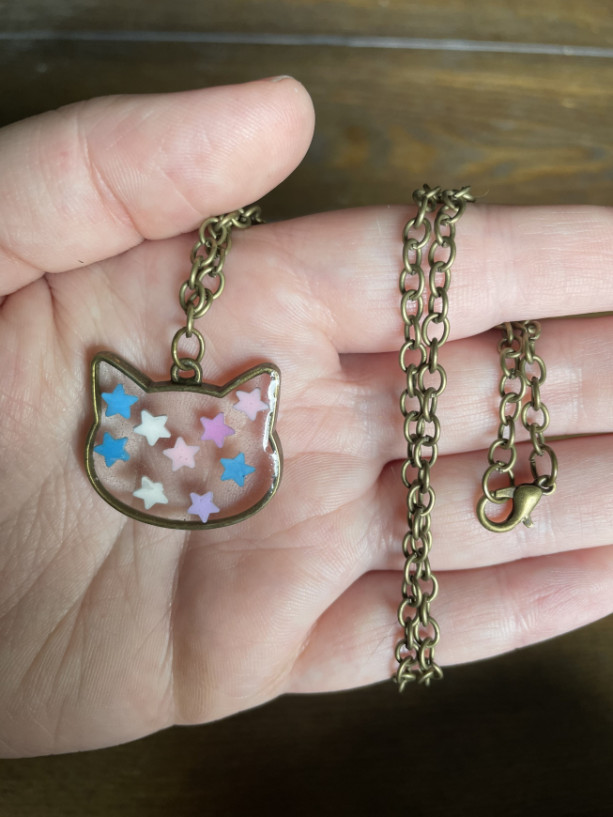Cat Pendant Necklace With Stars
