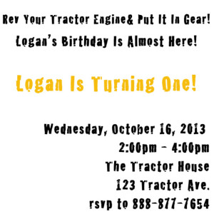 Tractor green and yellow 20 Pack Birthday or Baby Shower Invitations