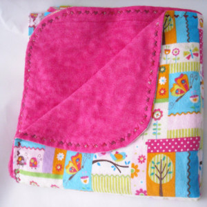 Baby girl  blanket baby shower gift pink cat nursery double flannel swaddle custom satin binding burp set embroidered