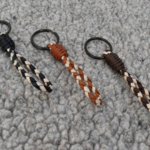 Braided Leather Keychain Key Fob - 4" Length - Barber Pole Stripe