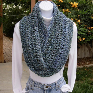 INFINITY SCARF Loop Cowl Blue, Light Purple, Teal Green, Gray Grey. Extra Soft Crochet Knit Winter Endless Circle..Ready to Ship in 3 Days