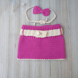 Crochet set baby girl. Crochet photo props. Skirt and headband set.
