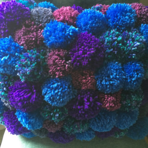 Blue and Purple Pom Pom Pillow , large 