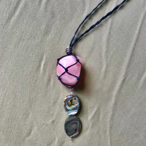 ROSE QUARTZ Healing Crystal with Dual Oval Abalone Shell Charms