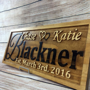 Personalized Family Name Signs Wedding Gift Custom Carved Wooden Sign Last Name Décor Established Wood Plaque 3D Engraved Couple Anniversary