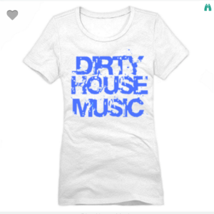 Dirty House Music XS To XL District Brand Crew T-shirt For Women In White With Blue Ink