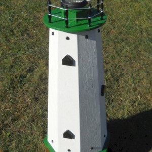 36" Solar lighthouse wooden decorative lawn and garden ornament - green accents