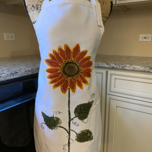 Sunflower apron for women, khaki apron with pockets, baking gifts, Valentine gift from daughter, rustic wedding gift, red orange sunflower