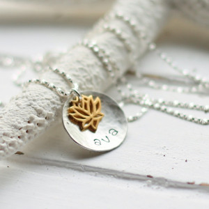 Gold Lotus Flower Hand Stamped Name Necklace
