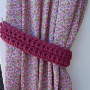 One Pair of Solid Dark Raspberry Pink Curtain Tie Backs, Tiebacks for Drapes, Drapery, Basic Simple, Crochet Knit, Ready to Ship in 2 Days