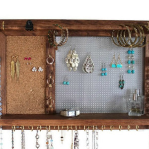 All-in-One Jewelry Board - Wooden Wall Hanging Jewelry Shelf