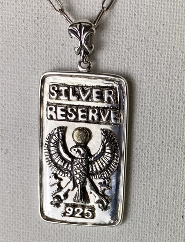 Egyptian Horus Artisan made sterling silver/10k Ingot pendant
