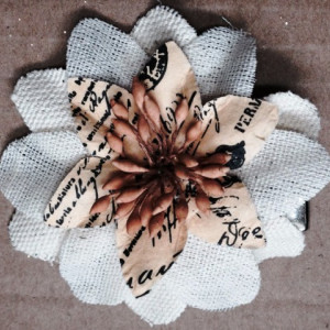 Natural White Burlap Flower Hair Clip w/accents - Rustic Country Shabby chick for Women