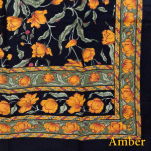 Handmade French Floral Tab Top Curtain 100% Cotton Drape Door Panel Black Amber  44" x 88"