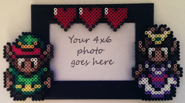  5x7 White or Black Picture Frame with Perler Made Zelda, Link, & Life Hearts- Geekery- Nerd Love- Retro