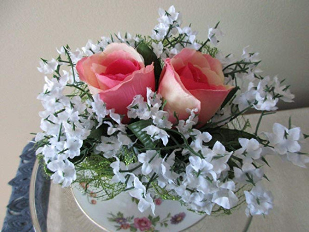 Tea Cup Rose Flower Arrangement Large Pink Roses with White Flowers