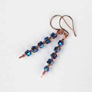 Long dangle earrings, metallic blue earrings, jewelry, fashion earrings, handmade jewelry, sparkly earrings, formal wear accessories,