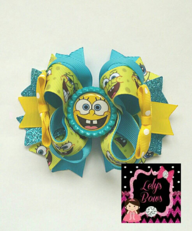 SpongeBob inspired Stacked Boutique Hair Bow, SpongeBob hair bow, SpongeBob bow, SpongeBob party, SpongeBob  birthday party, SpongeBob