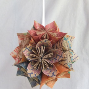 The Natural Origami Flower Ornament, Christmas Tree Ornament, Christmas Decor, Fan Pull, Origami Ball, Origami Ornament, Wedding Decoration